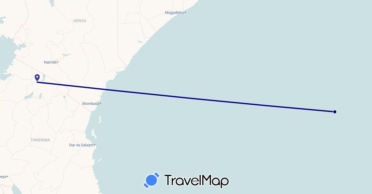 TravelMap itinerary: driving in Seychelles, Tanzania (Africa)